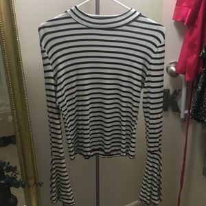 Mock neck bell-sleeve women’s striped shirt